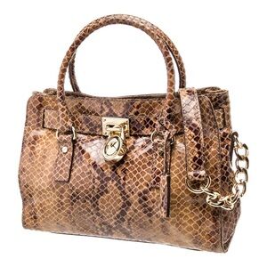 Elegant Tan Snakeskin Satchel